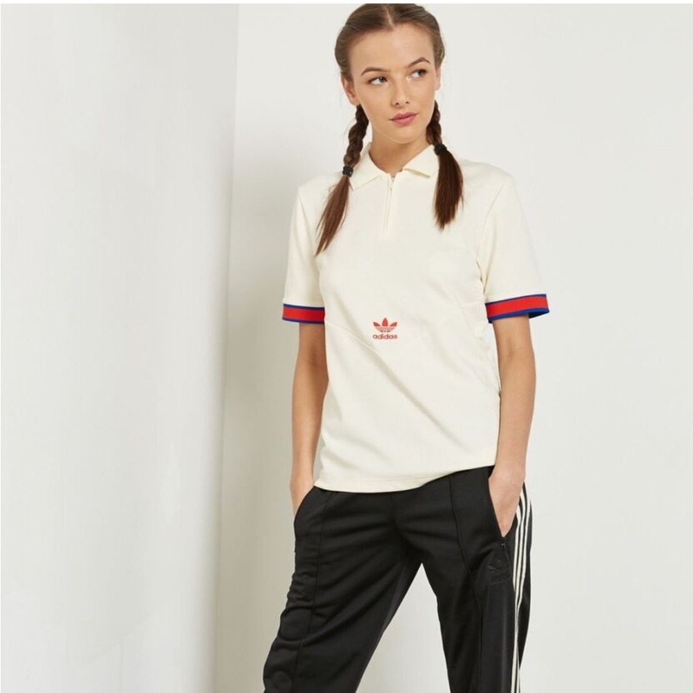 Adidas Women's Cream Polo Top with Contrast Trim